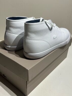 Men’s Lacoste White Leather Mid-Top Sneakers, Size 13